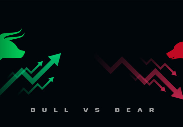 bullish vs bearish stock trade strategy concept background