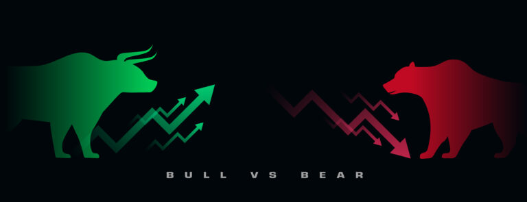 bullish vs bearish stock trade strategy concept background