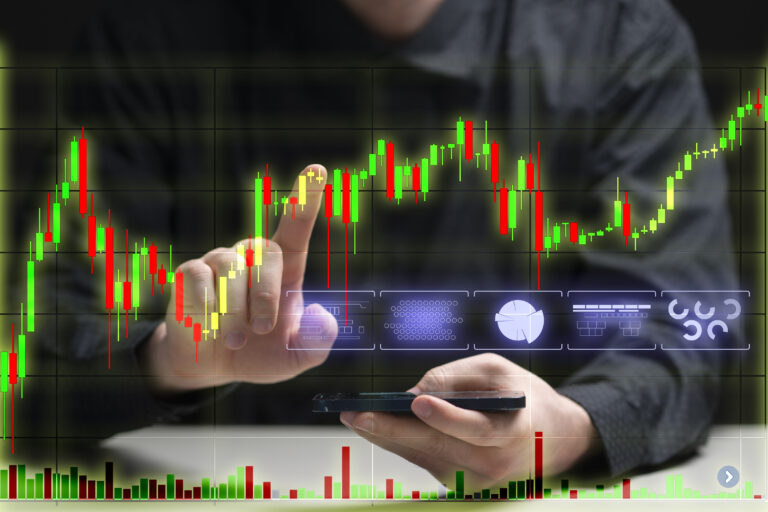 Strategy and planning, businessman touch the stock market rising graph. concept of progress and success